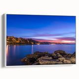 Vintage poster art of Portofino, Italy in vibrant colors on a framed canvas, ideal for living room decor.