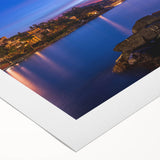 Art deco poster of Portofino, Italy, featuring vibrant coastal colors on rolled canvas, suitable for dining room decor.