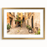 Abstract art print of Rome with muted earth tones on a framed canvas, ideal for dining room decor.