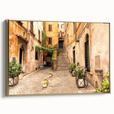 Framed canvas of a vintage-style Rome landscape in muted gold and black tones, ideal for bedroom wall art.