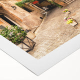 Art deco poster of Rome with muted earth tones on rolled canvas, suitable for dining room wall art.