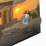 Large abstract wall art featuring mid-century modernist style Sicilian landscape in muted earth tones.