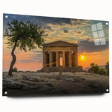 Acrylic print of a Sicilian landscape in muted earth tones, suitable for bedroom or dining room decor.