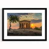 Extra large abstract art print of a Sicilian landscape in vibrant, textured colors, framed in black.