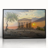 Large abstract wall art depicting a Sicilian landscape in muted earth tones on a framed acrylic.