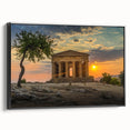 Black and white framed canvas of a Sicilian landscape, ideal for bedroom wall art.