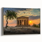 Landscape art painting of Sicilian scenery in vibrant colors on a framed canvas, ideal for living room decor.