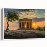 Vintage poster art of Sicilian landscape on framed canvas, featuring colorful art in extra large size.
