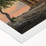 Art deco poster of a Sicilian landscape in muted earth tones on rolled canvas, suitable for dining room decor.