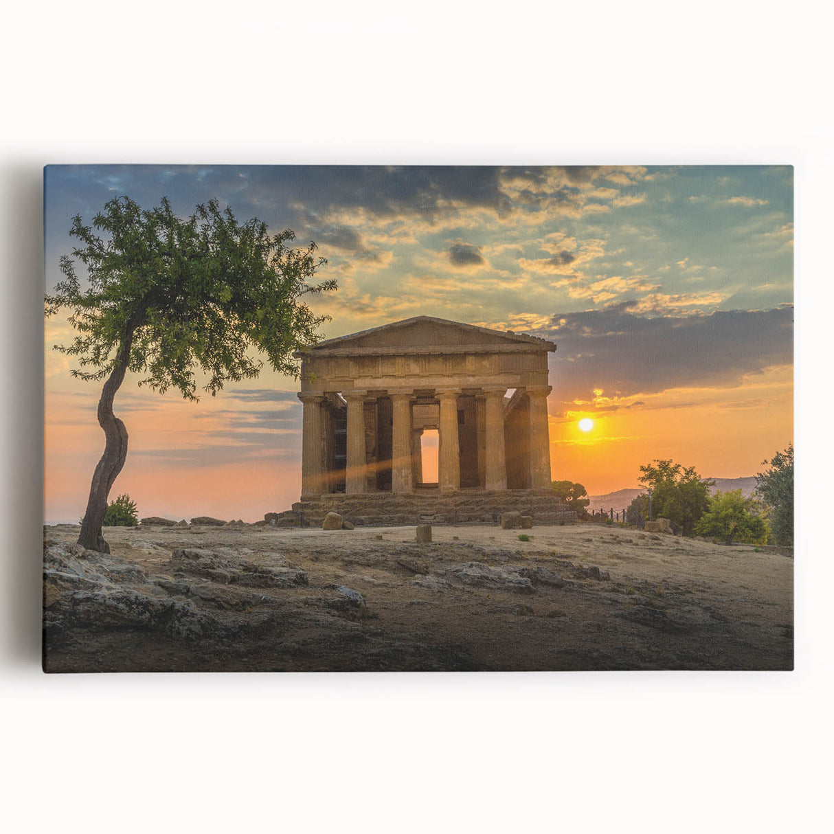 Black and white stretched canvas of Sicilian landscape, ideal for kitchen wall art or bedroom ambiance.
