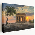 Large stretched canvas depicting a Sicilian landscape in warm earthy tones, suitable for kitchen wall art.