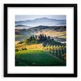 Extra large framed abstract art print of Tuscany landscape in vibrant, colorful hues, ideal for living room decor.