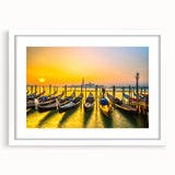Textured art print of an abstract Venice scenery in muted earth tones on a white-framed mat, suitable for bedroom decor.
