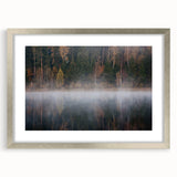 Extra large abstract art print of a textured European landscape in muted earth tones, framed in silver.