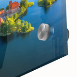 Large abstract wall art depicting a European Lithuanian landscape in muted earth tones on acrylic glass.