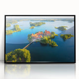 Large abstract wall art depicting a colorful European scenery in Lithuania on a framed acrylic.