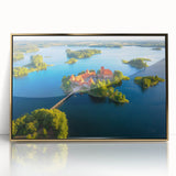 Art deco poster of a European scenery in Lithuania, featuring gold and green tones on acrylic, ideal for nursery wall art.