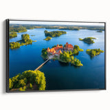 Black and white vintage poster art of a Lithuanian landscape on a framed canvas, suitable for bedroom decor.