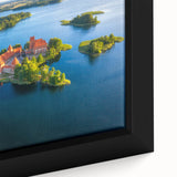 Extra large framed canvas depicting a textured, colorful Lithuanian landscape, ideal for living room decor.