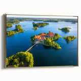 Framed canvas wall art of a vintage European landscape in black and gold tones, ideal for bedroom decor.