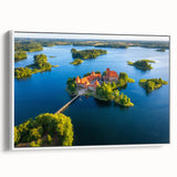 Extra large framed canvas featuring vintage poster art of a scenic Lithuanian landscape.