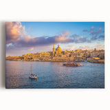 Black and white photograph of a European Malta scenery on stretched canvas, ideal for kitchen wall art.
