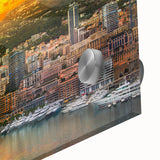 Large abstract wall art of Monaco scenery on acrylic glass, featuring vibrant blue and green tones.