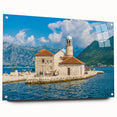 Acrylic print of a Montenegro landscape in muted earth tones, ideal for dining room decor.