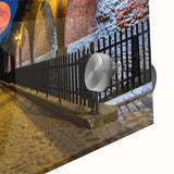 Large abstract depiction of Amsterdam in muted earth tones on acrylic glass, suitable as dining room art.