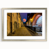 Extra large wall art depicting abstract Amsterdam scenery in textured silver frame, ideal for living room decor.