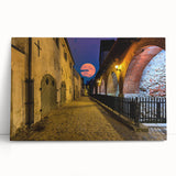 Black and white stretched canvas of Amsterdam canal, large art, ideal for kitchen wall art.