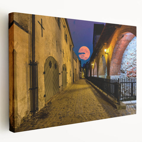 Amsterdam canal scene on stretched canvas with vivid blue and green tones, suitable for kitchen wall art.