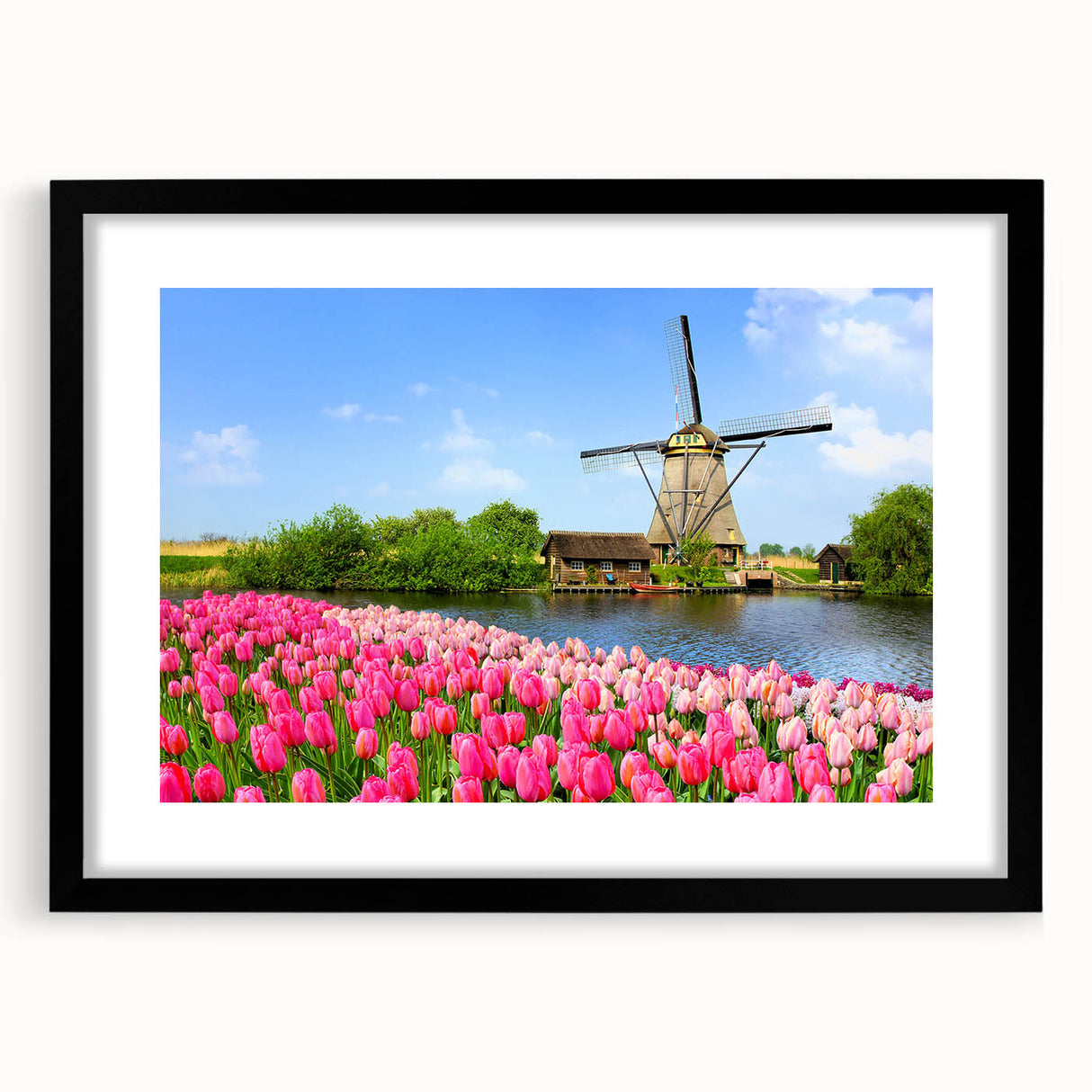 Extra large abstract art print of a colorful, textured European scenery on a framed canvas, suitable for living room decor.
