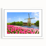 Textured abstract art print of a European scenery in muted earth tones, framed with a white mat, ideal for bedroom decor.