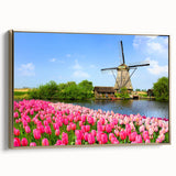 Framed canvas of a vintage-style Dutch landscape in muted gold and black tones, ideal for bedroom wall decor.