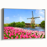Landscape art painting of a European scenery on framed canvas, featuring vibrant colors with a vintage poster style.