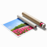 Extra large rolled print of a European floral scenery in pastel shades.