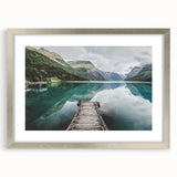 Extra large abstract art print of a textured Norwegian landscape in muted earth tones, framed in silver.