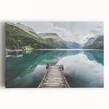 Black and white photograph of a Norwegian landscape on stretched canvas, ideal for kitchen wall art.