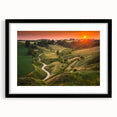 Extra large abstract art print of a vibrant, colorful Polish landscape on a textured canvas, framed in black.