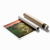 Rolled print of a serene Polish landscape with soft pastel colors, ideal for classy bathroom wall art.
