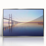 Large art print of Lisbon scenery in muted earth tones on a silver-framed acrylic, ideal for modern art wall decor.