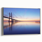 Framed canvas depicting a vintage-style Lisbon landscape with colorful buildings and a black sky.