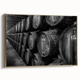 Framed canvas of a vintage-style landscape painting featuring Porto, Portugal, with muted gold and black tones.