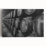 Black and white large art print of Porto, Portugal on stretched canvas, suitable as kitchen wall art or for bedroom ambiance.