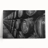Black and white large art print of Porto, Portugal on stretched canvas, suitable for kitchen wall art.