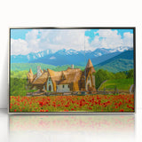 Framed acrylic print of a Romanian landscape in muted earth tones, ideal for modern art wall decor.