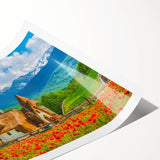 Extra large rolled print featuring line art flowers in monochrome, ideal for large living room wall art.