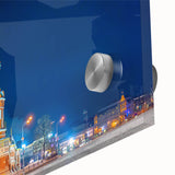 Large abstract depiction of Moscow on acrylic glass in mid-century modernist style, suitable for dining room art.