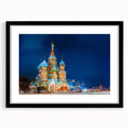 Abstract art print of Moscow skyline in vibrant colors on a large textured canvas, ideal for living room decor.